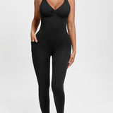 High Compression Zip Front Deep V Adjustable Strap Shapewear Jumpsuit