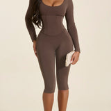 Long Sleeve Detachable Waist Cincher Two Piece Capri Shapewear Corset Jumpsuit