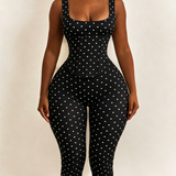 Polka Dot Square Neck Capri Jumpsuit with Hourglass Detachable Corset Two-Piece Set