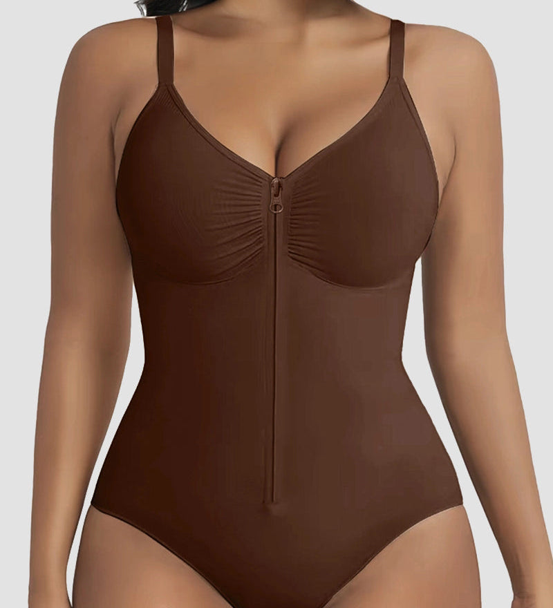 Front Zipper Tummy Control Triangle Shapewear Bodysuit