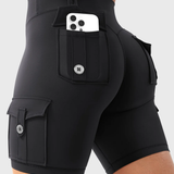 High Waist Butt Lifting Workout Biker Shorts with Multi Cargo Pockets