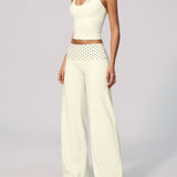 Two Piece Workout Set Halter Cami Crop Top with Wide Leg Pants