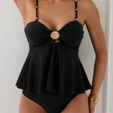 Solid Color Two-Piece Swimsuit With Adjustable Shoulder Straps