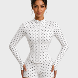 Polka Dot Long Sleeve Workout Zip Corset Yoga Jacket
