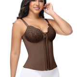Sorelyne® Deep V Lace Corset Top Trimmed Waist Trainer with Front Zipper