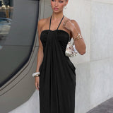 Halter Tie Back Built-in Bra Maxi Dress with Pockets