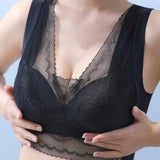 V Neck Lace Thin Anti Exposure Seamless Minimizer Vest Bra