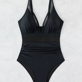 Sexy Deep V Mesh Backless One Piece Shapewear Swimsuit