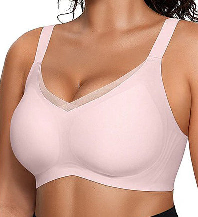 Mesh Patchwork V Neck Comfort Seamless Push up Shaping Bra