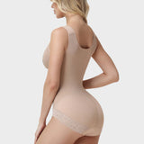 Lace V Neck  Adjustable Strap Tummy Control Butt Lifting Zipper Bodysuit