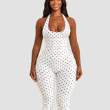 Halter Tie Open Back Polka Dot  Slim Waist Capri Jumpsuit