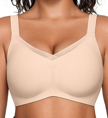 Mesh Patchwork V Neck Comfort Seamless Push up Shaping Bra