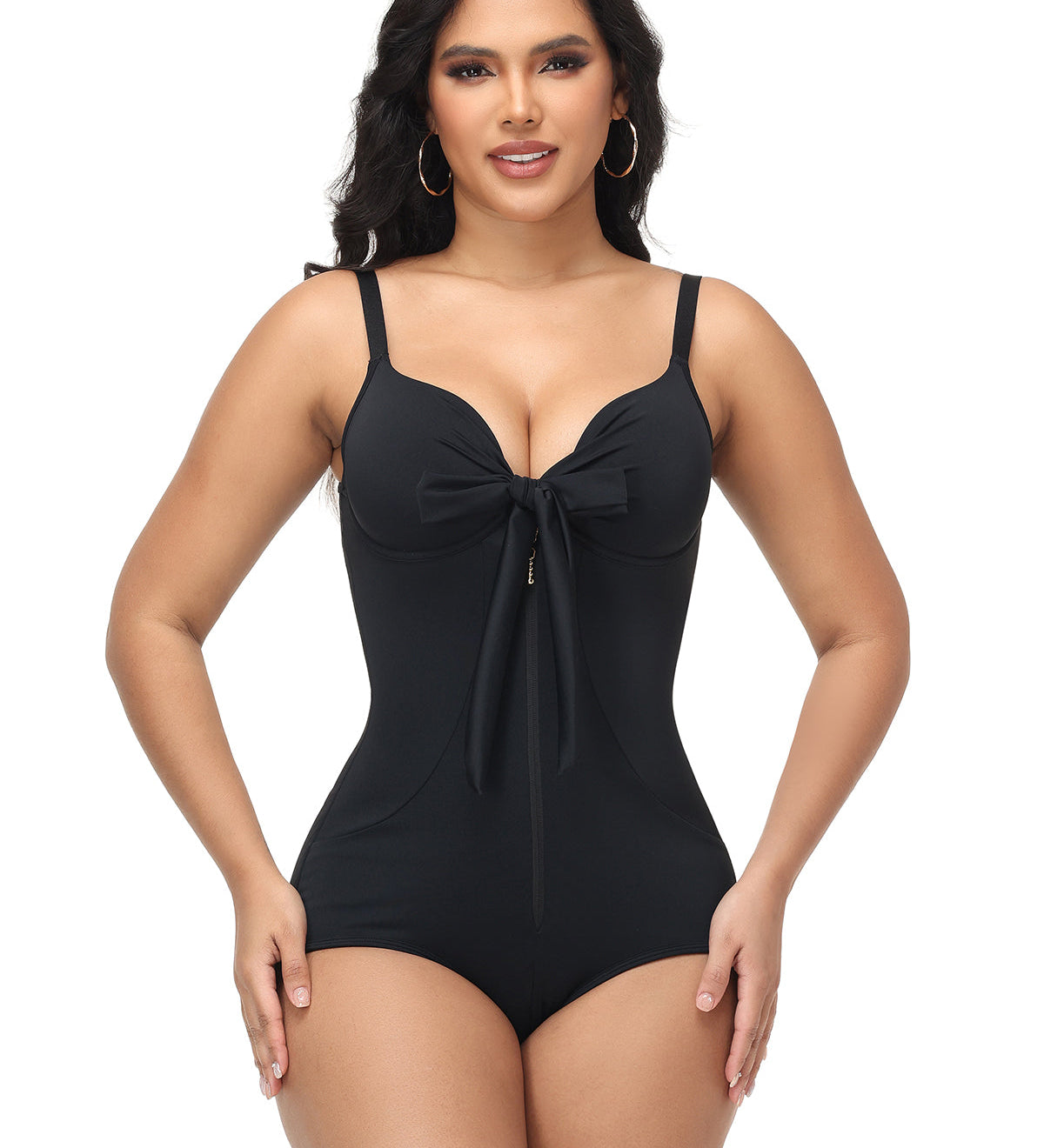 Sorelyne® Shaping V Neck Swimsuit with Zipper and Bow