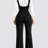 High Waist Button Detail Suspender Flare Jumpsuit