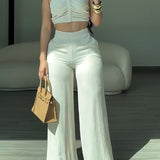 2 Piece Braided Trim Two Piece Outfit with Flared Trousers