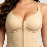 Underwire Front Zipper Corset Shaping Bra with Adjustable Straps