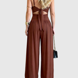 Solid Color Cut-out Cami Backless Jumpsuit