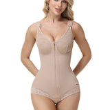 Lace V Neck  Adjustable Strap Tummy Control Butt Lifting Zipper Bodysuit