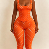 Polka Dot Square Neck Capri Jumpsuit with Hourglass Detachable Corset Two-Piece Set