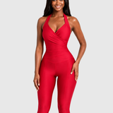 Halter Tie Wrap V Neck Top Capri Leggings Two Piece Workout Set