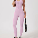 Front Zip High Waist Butt Lifting Workout One Piece Jumpsuit
