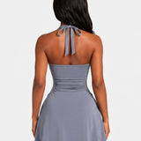 Halter Side Ruched Waist-cinching A Line Mini Dress