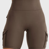 High Waist Butt Lifting Workout Biker Shorts with Multi Cargo Pockets