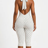 Halter Tie Open Back Polka Dot  Slim Waist Capri Jumpsuit