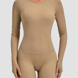 Round Neck Long Sleeve Open Back Tight Fit Workout Romper