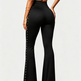 High Waist Studded Zipper Flared Tummy Control Shaping Pants