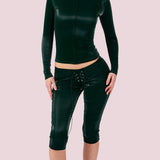 Zip Up Top Capri Pants Two Piece Sculpted Set