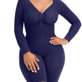 Front Zipper Long Sleeve Mid Thigh Full Body Shapewear Bodysuit