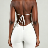 V Neck Halter Open Back Tie Capri Jumpsuit