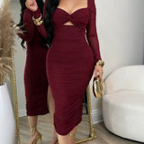 Glamorous Mesh Sleeves Cut out Ruched Bodycon Midi Dress