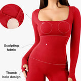 Long Sleeve Thumb Hole Tummy Control Shapewear  Jumpsuit