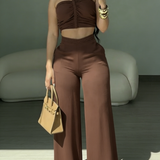 2 Piece Braided Trim Two Piece Outfit with Flared Trousers